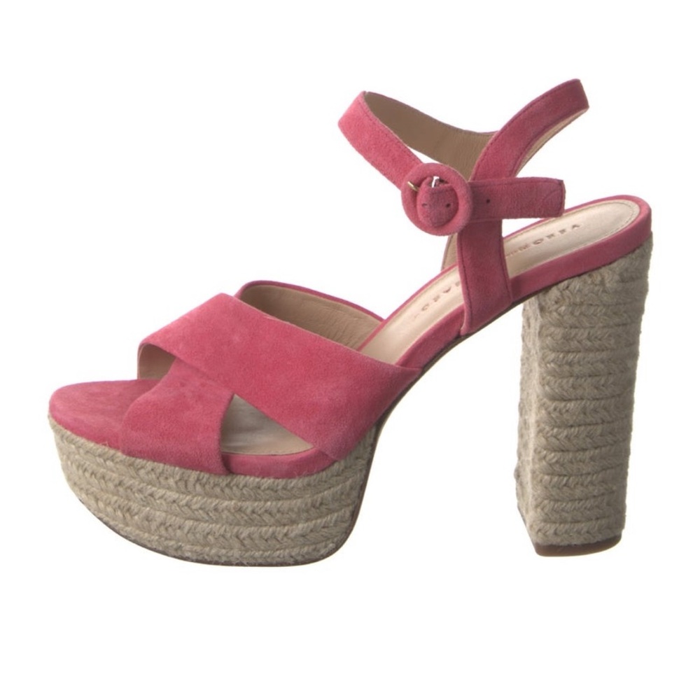 Veronica Beard Espadrilles Pink Coral Suede Platform Heels Women’s Size 9.5